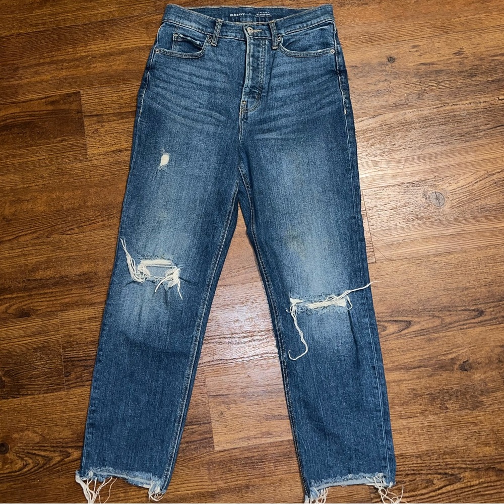 Old Navy Skater High Rise Straight Leg Ankle Distressed Blue Denim Jeans Size 6